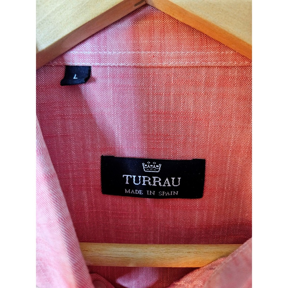 TURRAU Spain 100% Cotton Button Down Shirt Blue White Gingham European Luxury L - Picture 3 of 6